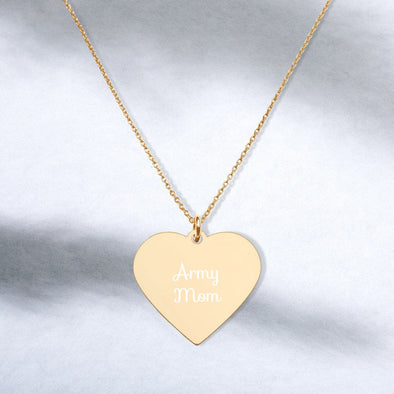 Army Mom Engraved Heart Necklace