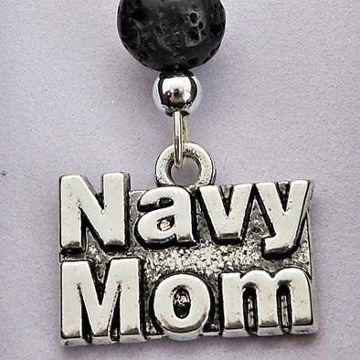 Navy Mom Necklace Aromatherapy Black Lava Rock