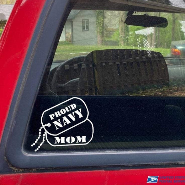 Proud Navy Mom Dog Tag Decal
