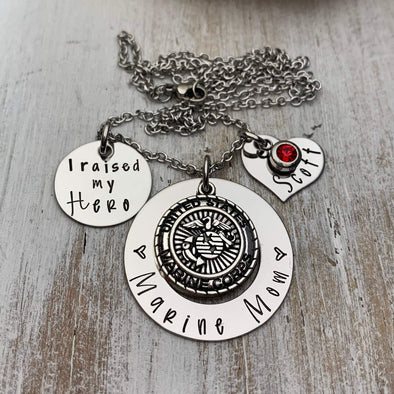 Marine Mom Custom Stamped Necklace My Hero