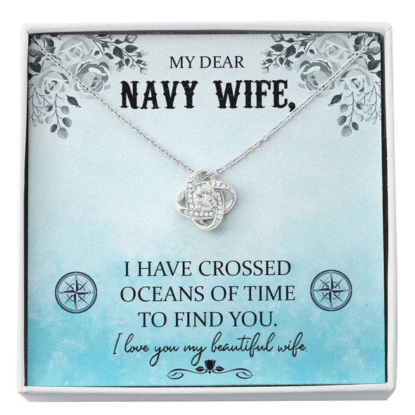 Gift Navy Wife Message Love Knot Pendant Necklace