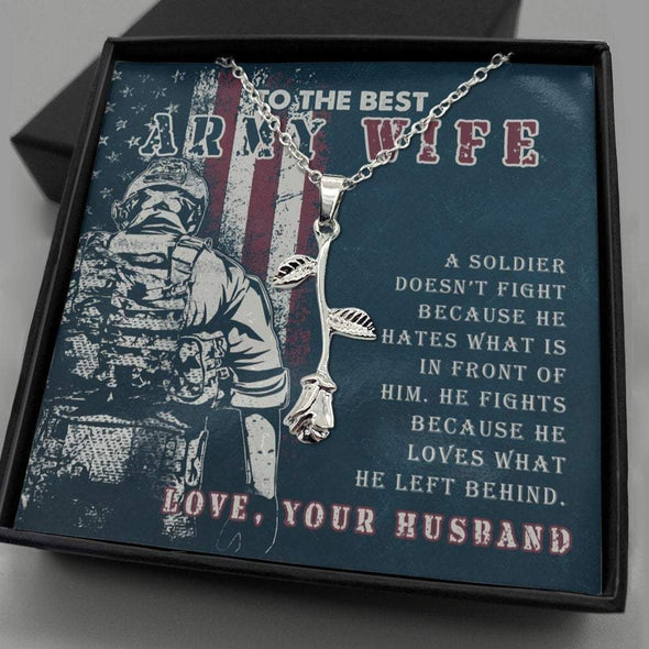 To The Best Army Wife Rose Silver Necklace