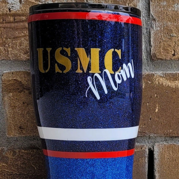 Marine Mom Glitter Tumbler USMC