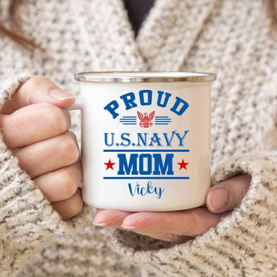 Proud US Navy Mom camping mug