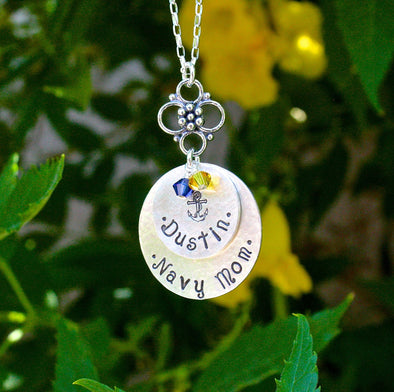 Navy Mom 2-Disc Stacked Necklace