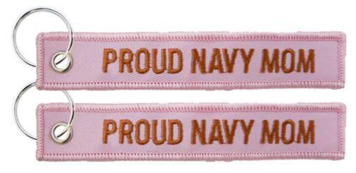 Proud Navy Mom - USN Pink Embroidered Key Chain Fob - MotherProud