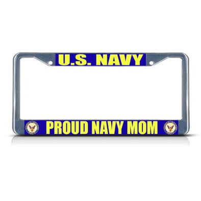 U.S. NAVY PROUD NAVY MOM Metal Heavy License Plate Frame - MotherProud