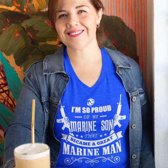 Marine Mom - Became A Great Man T-shirts - MotherProud