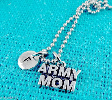 Hand Stamped Letter Initial Army Mom Necklace - MotherProud