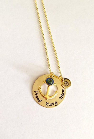 Gold Custom Proud Navy Mom Anchor Necklace - MotherProud