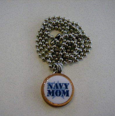 Lucky Penny Pendant Navy Mom Charm 24" Necklace - MotherProud