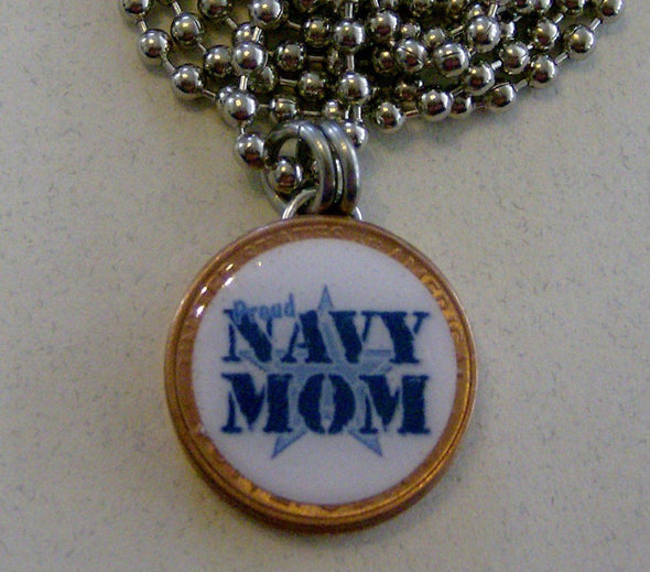 Lucky Penny Pendant Navy Mom Charm 24" Necklace - MotherProud