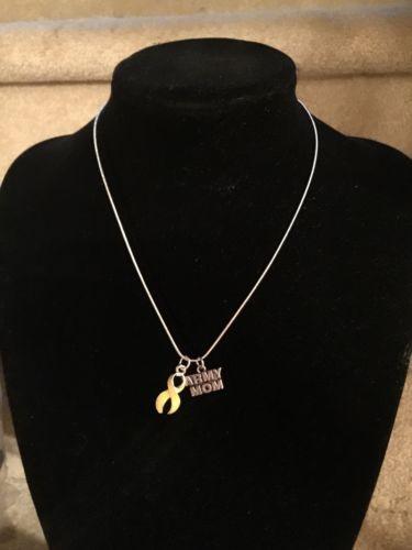 ARMY MOM Necklace Patriotic Ribbon Support Military Yellow Ribbon New - MotherProud