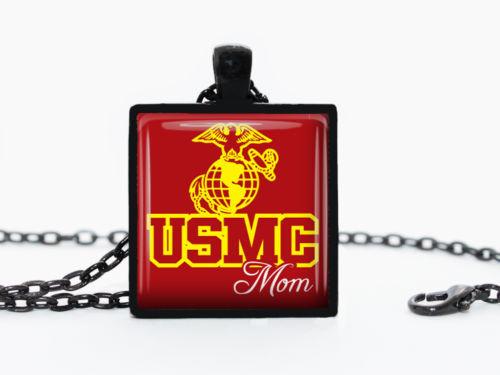 Handmade Pendant Necklace Black Tray - US Marine Mom Military Support - MotherProud