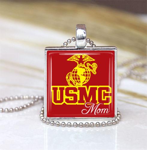 Handmade Pendant Necklace Silver Tray - US Marine Mom Military Support - MotherProud