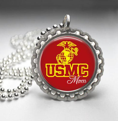 US Marine Mom Handmade Photo Pendant Bottle Cap Necklace - MotherProud