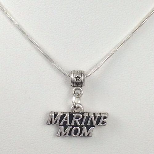MARINE MOM Charm Silver Necklace - MotherProud