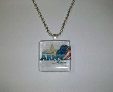 PROUD ARMY MOM Crystal Glass Tile Pendant Charm Necklace - MotherProud