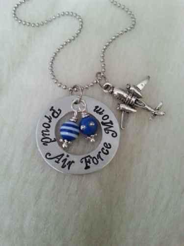 Proud Air Force Mom Airplane Pilot Blue Necklace Military Mothers Day Gift - MotherProud