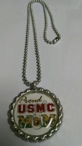 USMC Mom on Silver Bottlecap Necklace - MotherProud