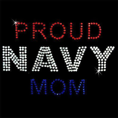 Rhinestone Transfer - Hot Fix Motif -  Proud Navy Mom - MotherProud