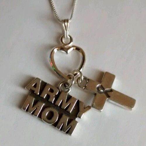 Army Mom Necklace with Awareness Cross - MotherProud