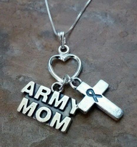 Army Mom Necklace with Awareness Cross - MotherProud