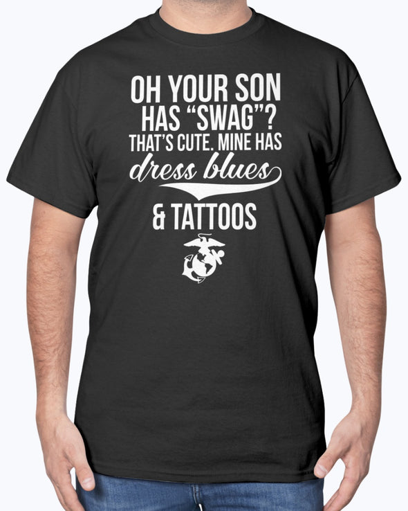 Marine Mom Dress Blues Tattoos T-shirts - MotherProud