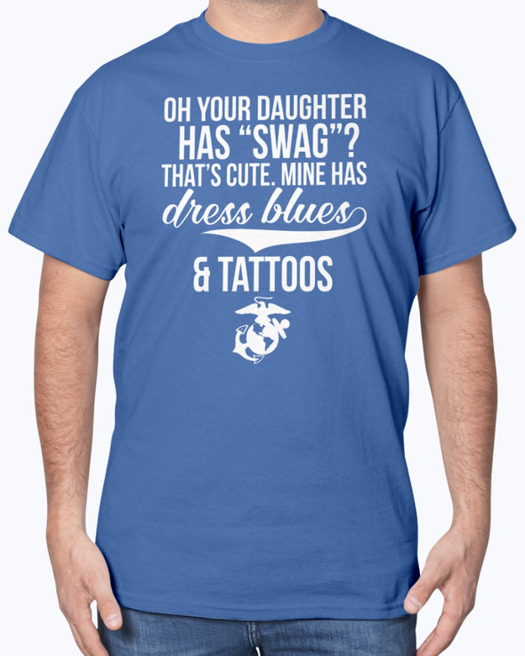 Marine Mom Daughter Dress Blues Tattoos T-shirts - MotherProud