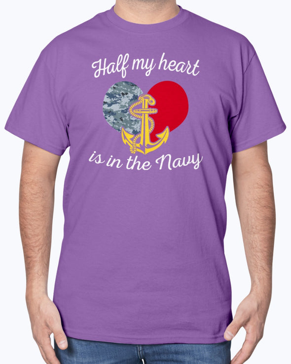 US Navy Mom Half My Heart T-shirts