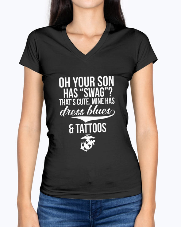 Marine Mom Dress Blues Tattoos T-shirts - MotherProud