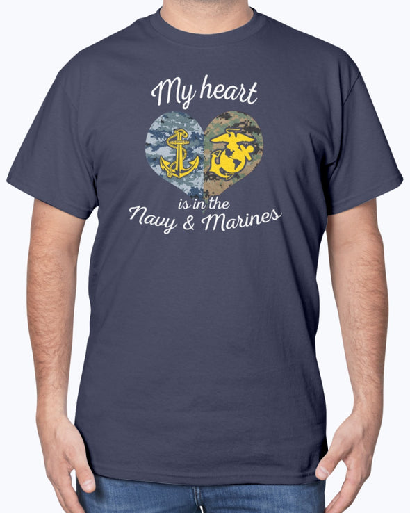 Navy Marine Mom My Heart T-shirts - MotherProud