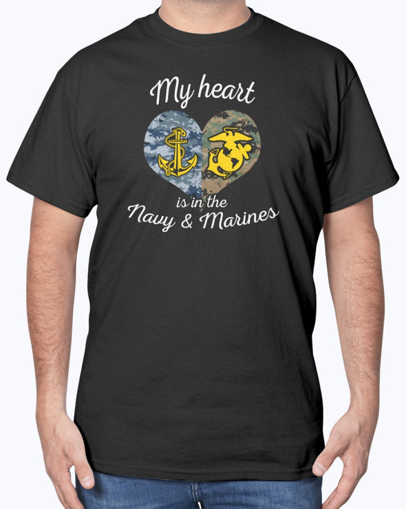 Navy Marine Mom My Heart T-shirts - MotherProud