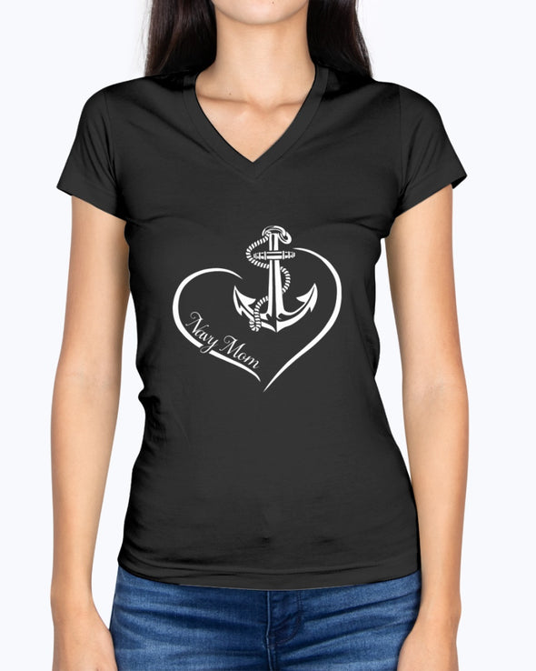 US Navy Mom Curve Heart T-shirts - MotherProud