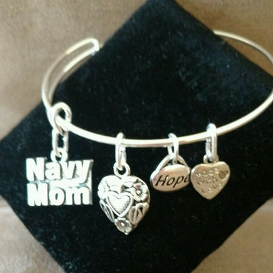 Expandable Silver Handmade Navy Mom Bracelet