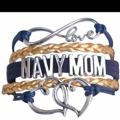 Double Heart Charm Navy Mom Bracelet - MotherProud