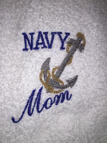 Embroidered Bathroom Navy Mom Hand Towel - MotherProud